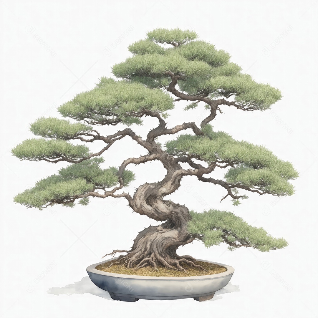 Ilustração de uma árvore bonsai no estilo aquarela