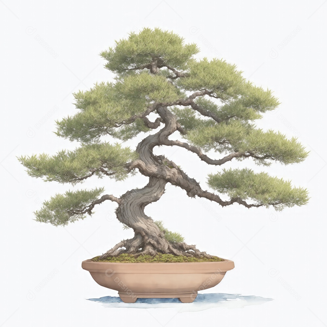 Ilustração de uma árvore bonsai no estilo aquarela