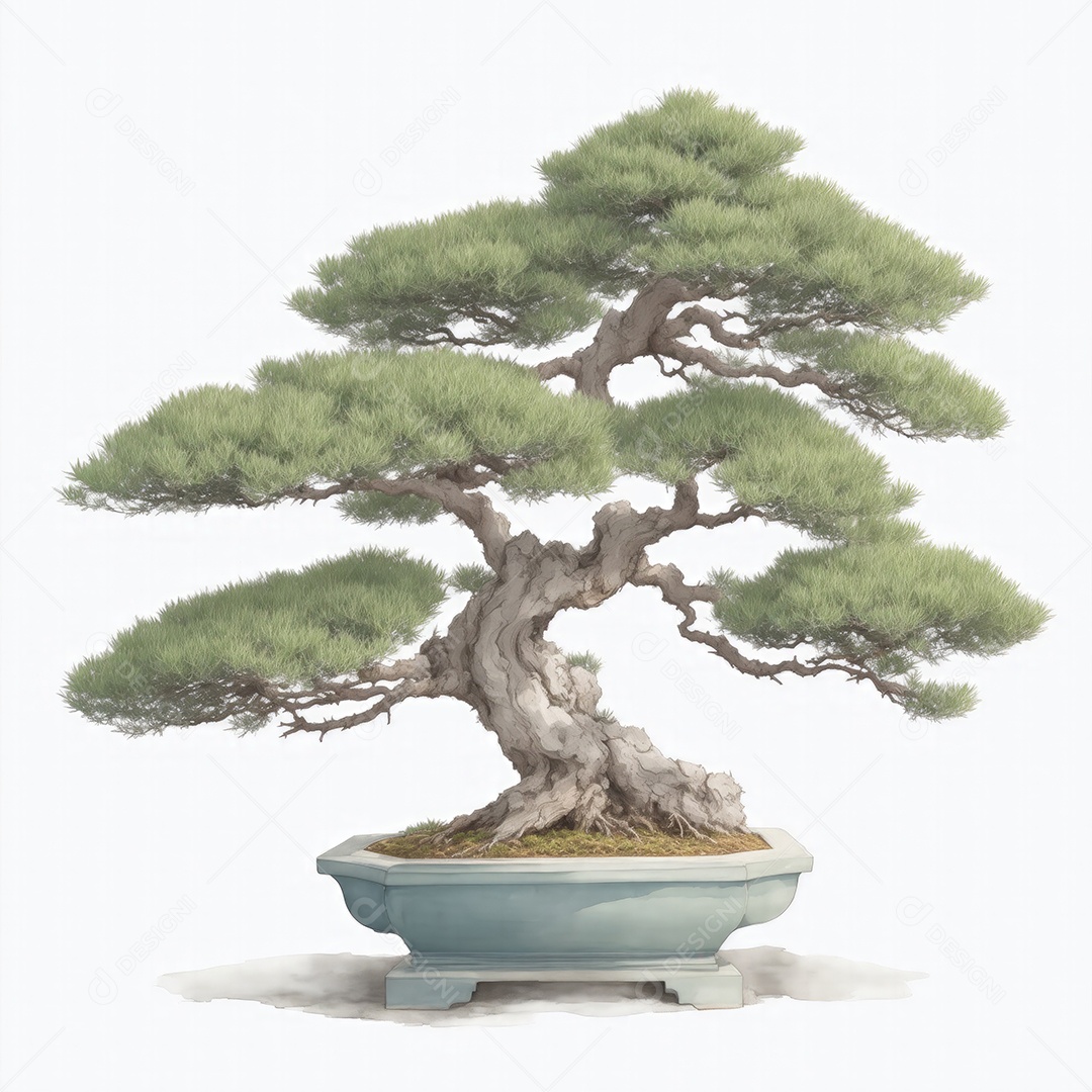 Ilustração de uma árvore bonsai no estilo aquarela
