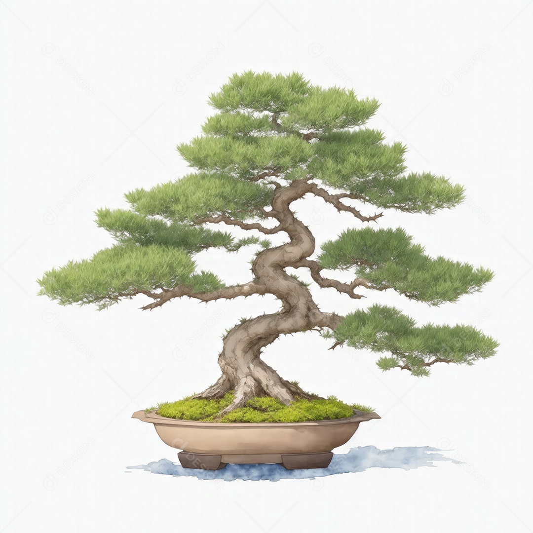 Ilustração de uma árvore bonsai no estilo aquarela