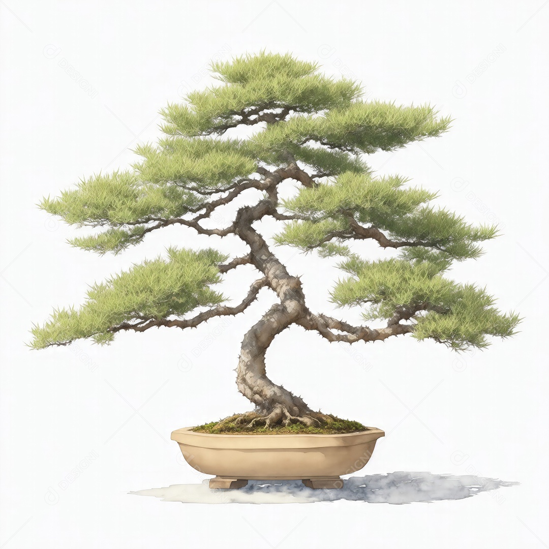 Ilustração de uma árvore bonsai no estilo aquarela