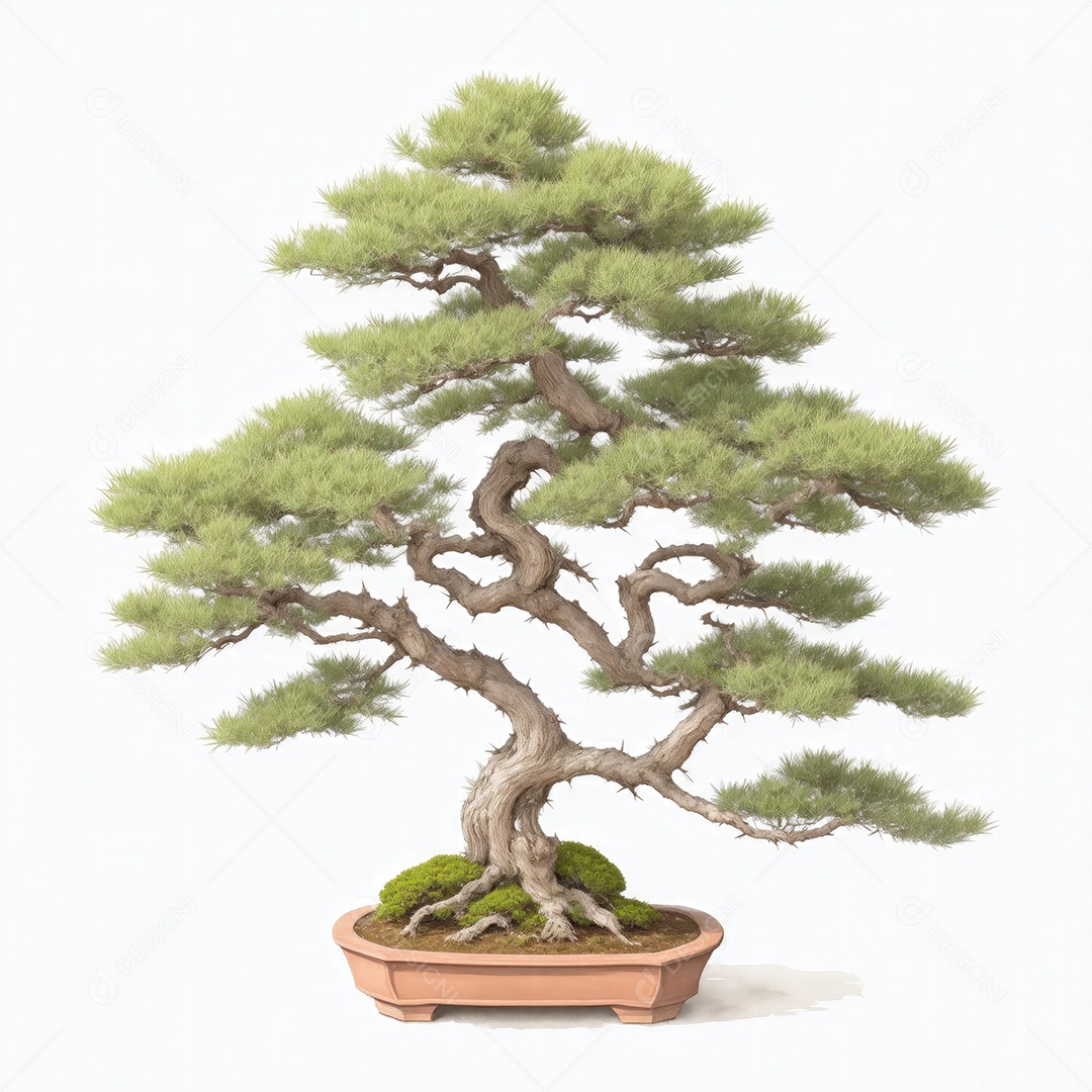 Ilustração de uma árvore bonsai no estilo aquarela
