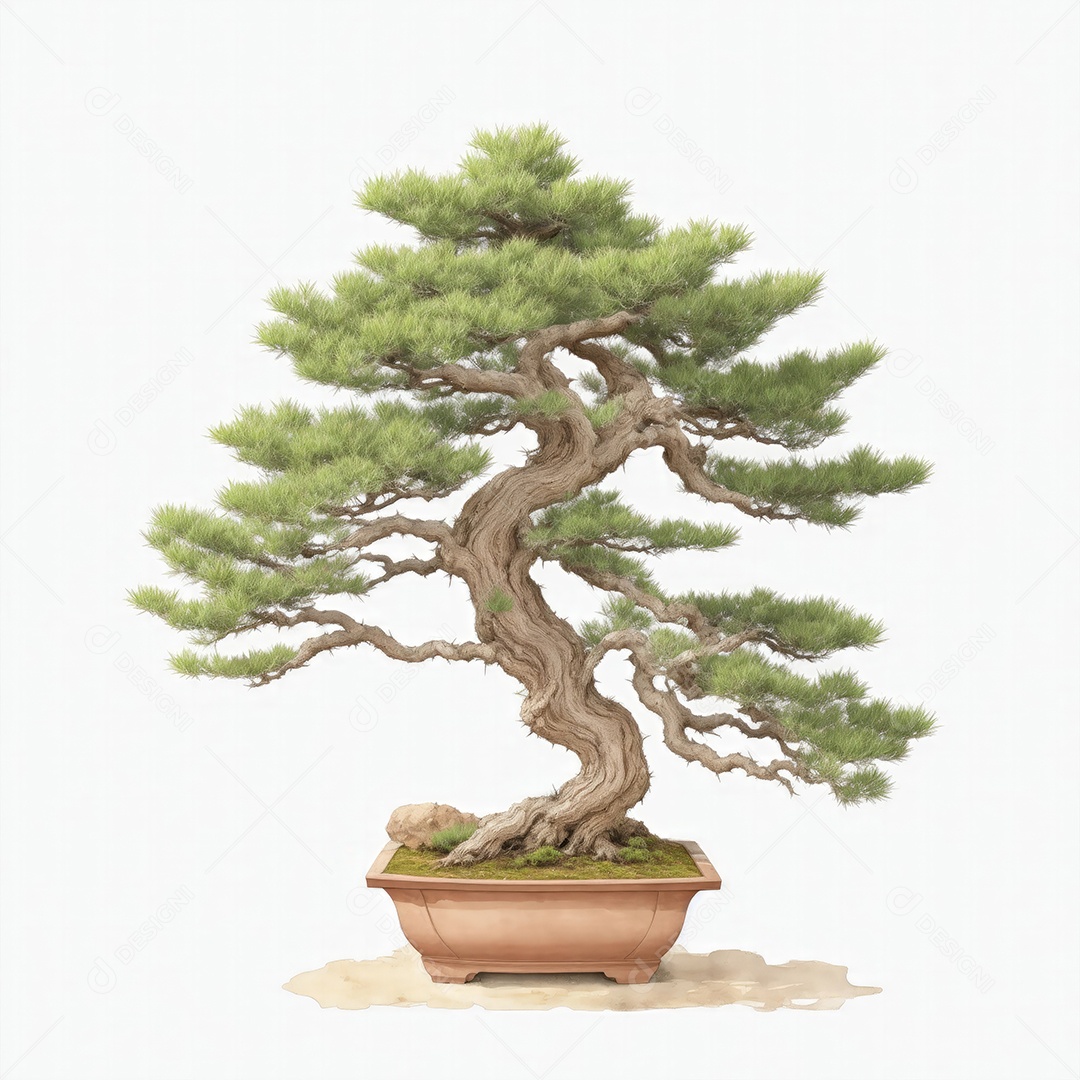 Ilustração de uma árvore bonsai no estilo aquarela