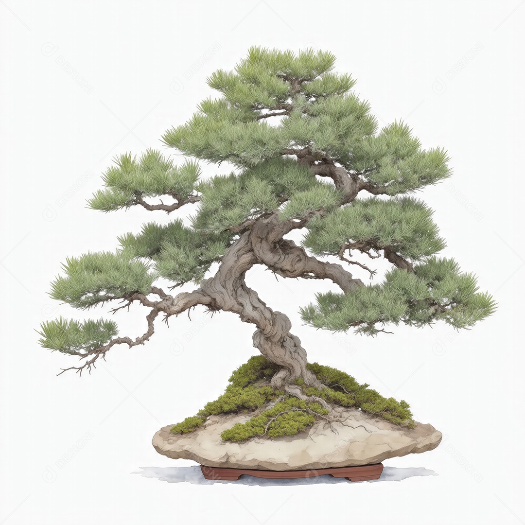 Ilustração de uma árvore bonsai no estilo aquarela
