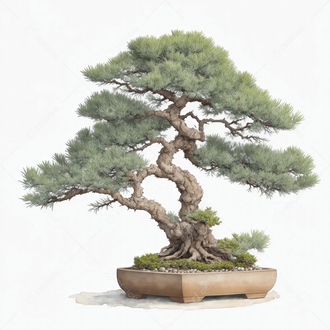 Ilustração de uma árvore bonsai no estilo aquarela