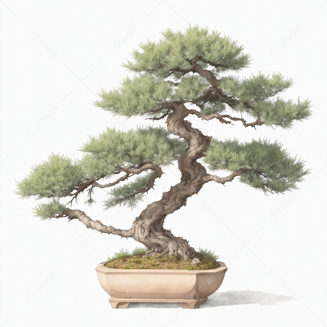 Ilustração de uma árvore bonsai no estilo aquarela