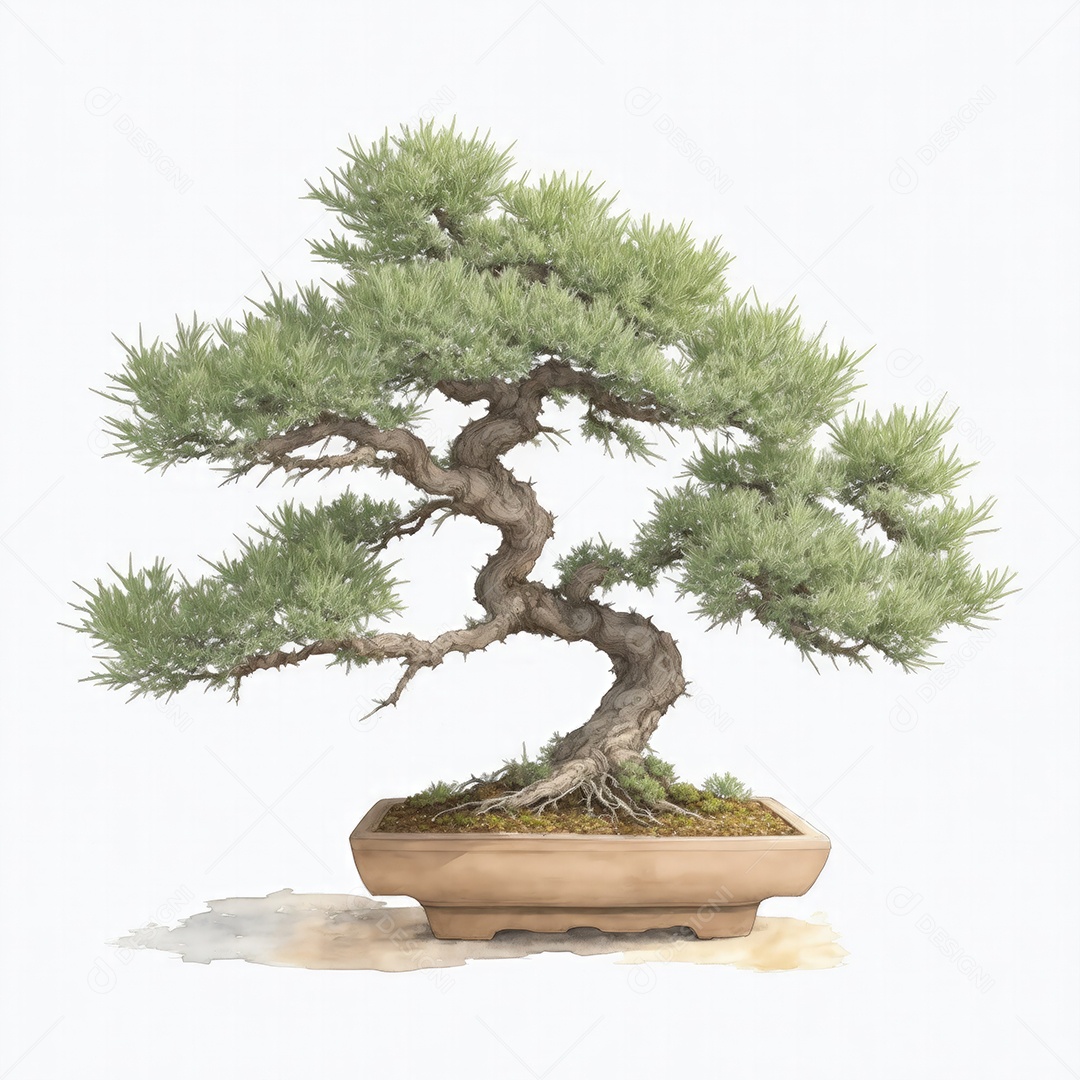 Ilustração de uma árvore bonsai no estilo aquarela