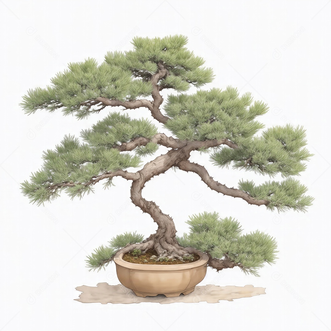 Ilustração de uma árvore bonsai no estilo aquarela