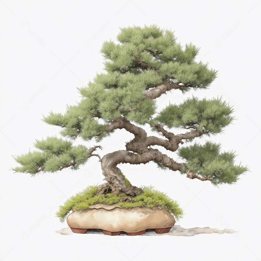 Ilustração de uma árvore bonsai no estilo aquarela