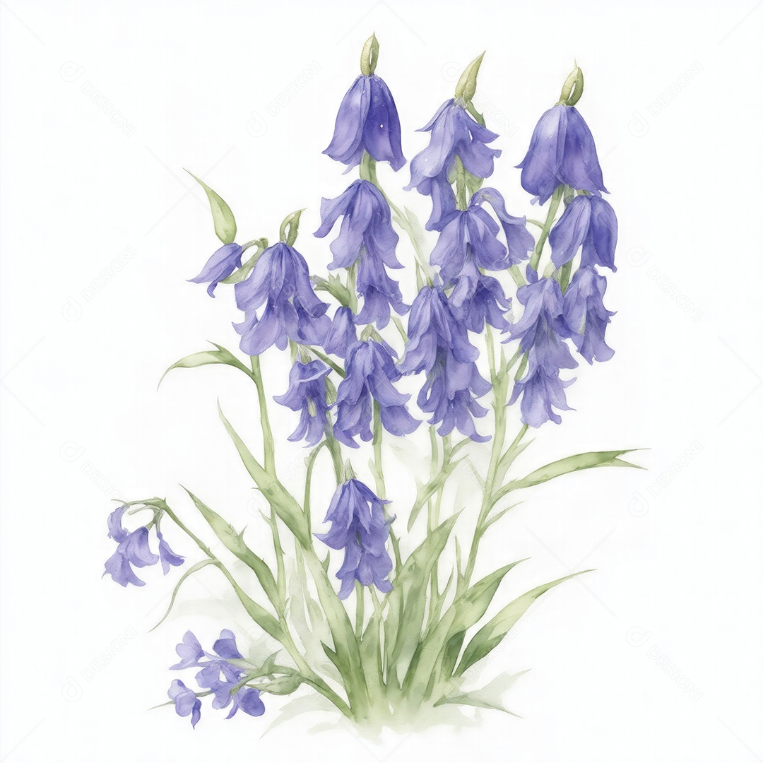 Ilustração de flores de campainha no estilo aquarela sobre fundo branco