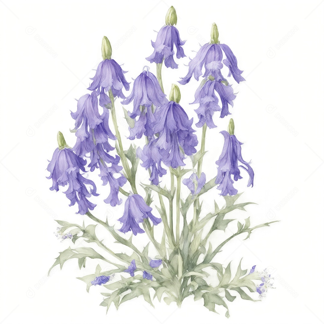 Ilustração de flores de campainha no estilo aquarela sobre fundo branco