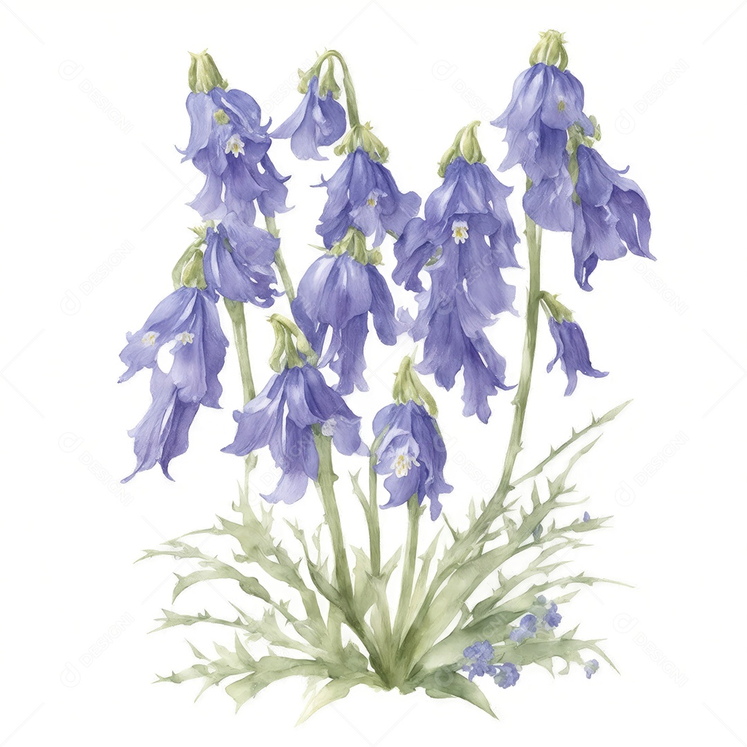 Ilustração de flores de campainha no estilo aquarela sobre fundo branco