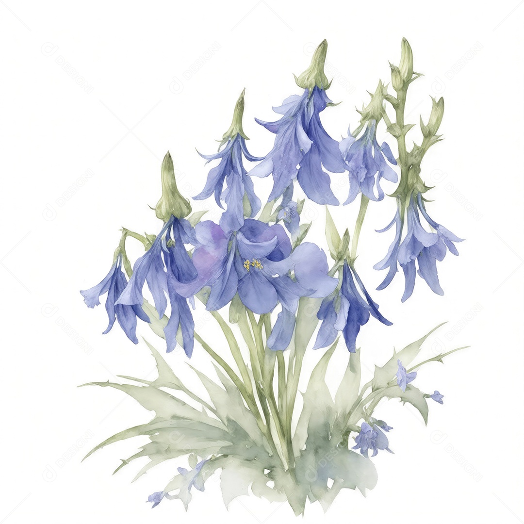 Ilustração de flores de campainha no estilo aquarela sobre fundo branco
