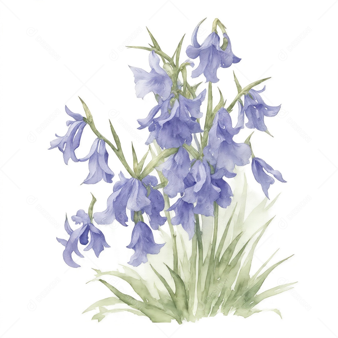 Ilustração de flores de campainha no estilo aquarela sobre fundo branco
