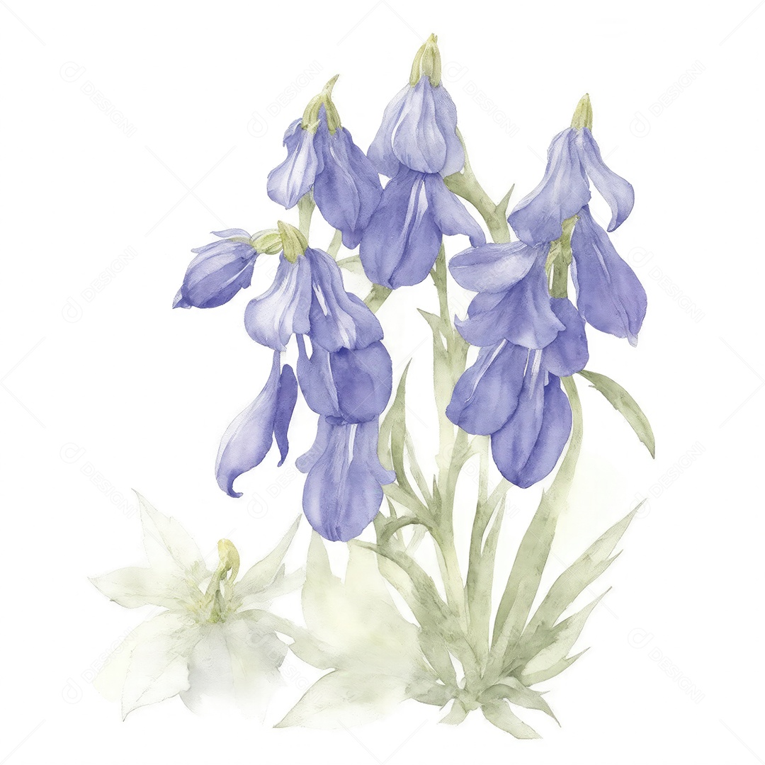 Ilustração de flores de campainha no estilo aquarela sobre fundo branco