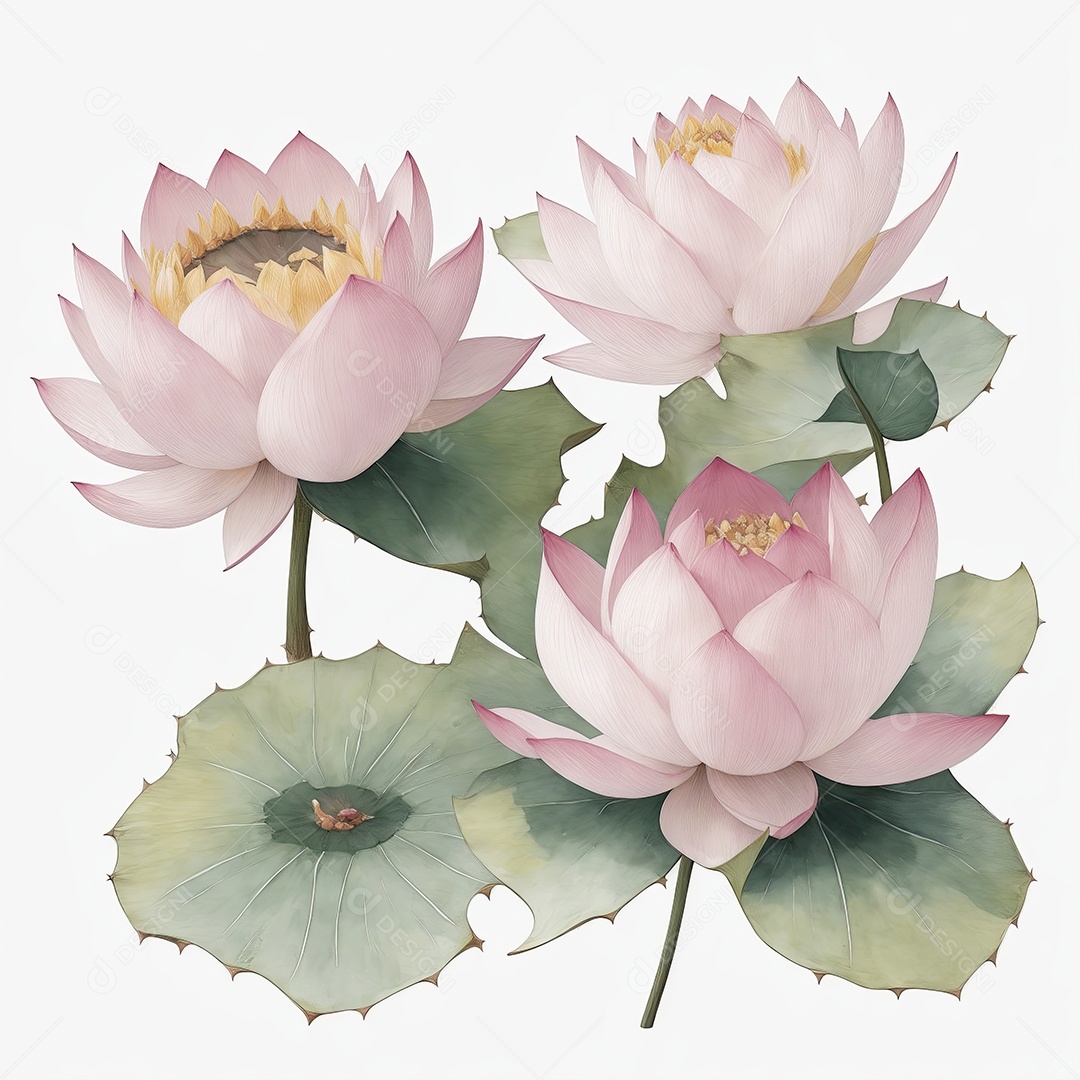 Ilustração de flores de lótus em estilo aquarela sobre fundo branco