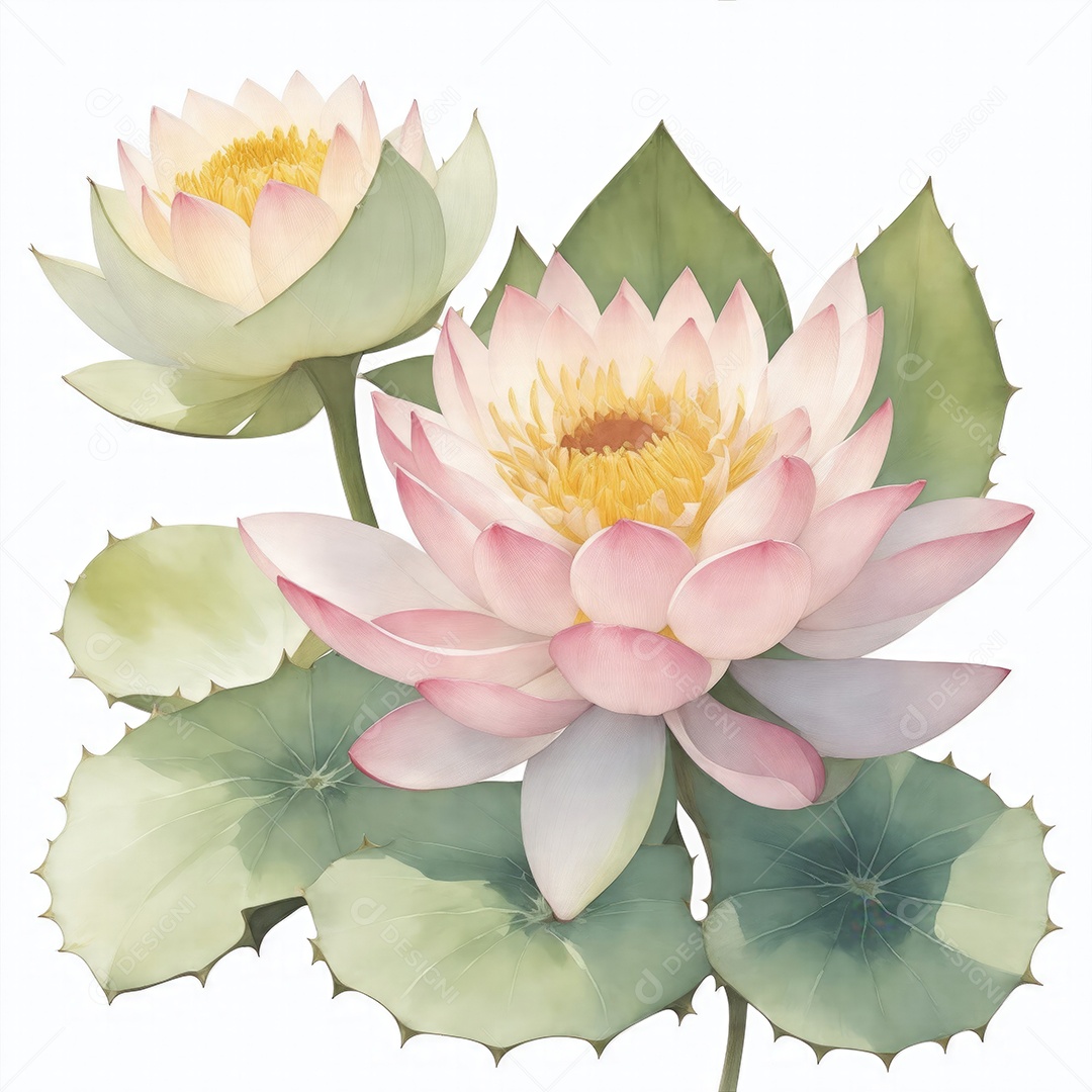 Ilustração de flores de lótus em estilo aquarela sobre fundo branco