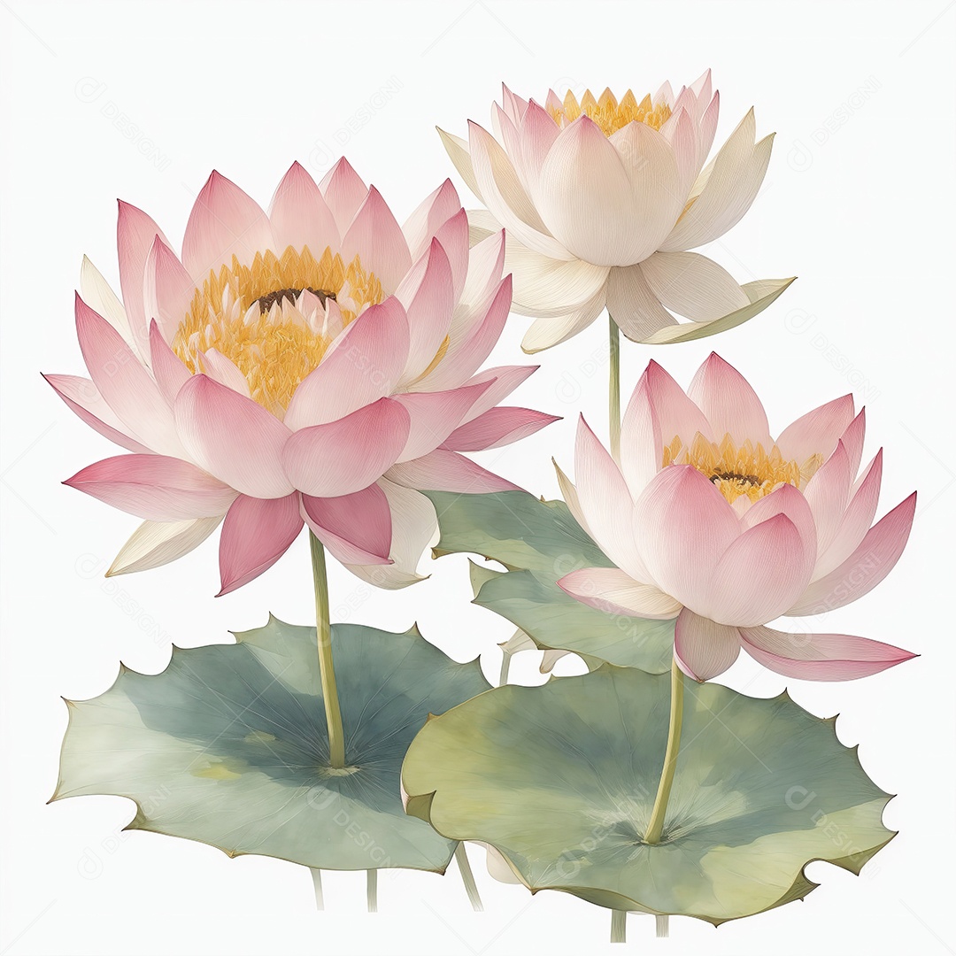 Ilustração de flores de lótus em estilo aquarela sobre fundo branco