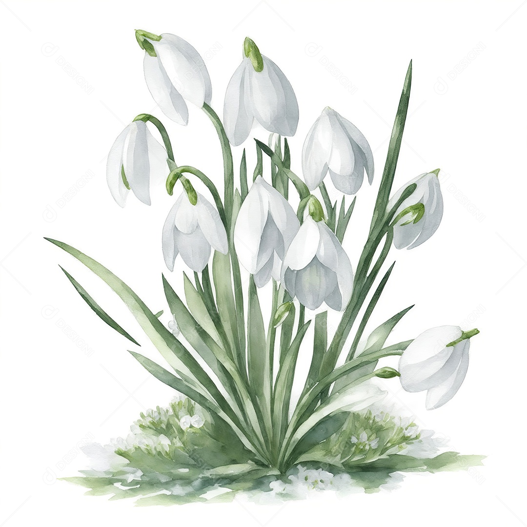 Ilustração de flores de floco de neve em estilo aquarela sobre fundo branco
