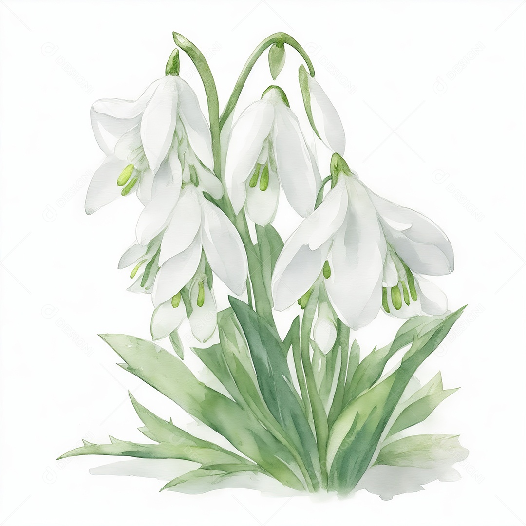 Ilustração de flores de floco de neve em estilo aquarela sobre fundo branco