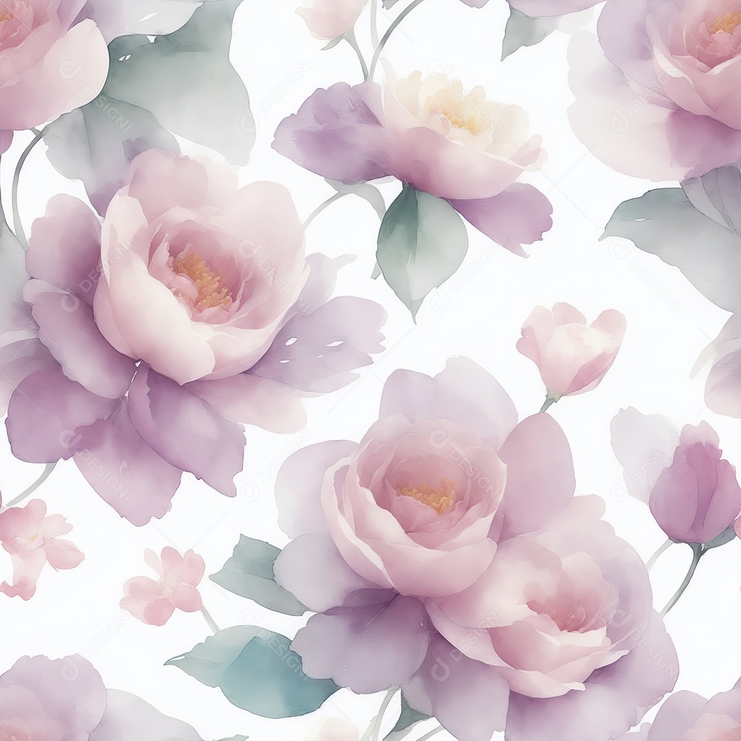 Padrão suave de flores 3D em estilo aquarela