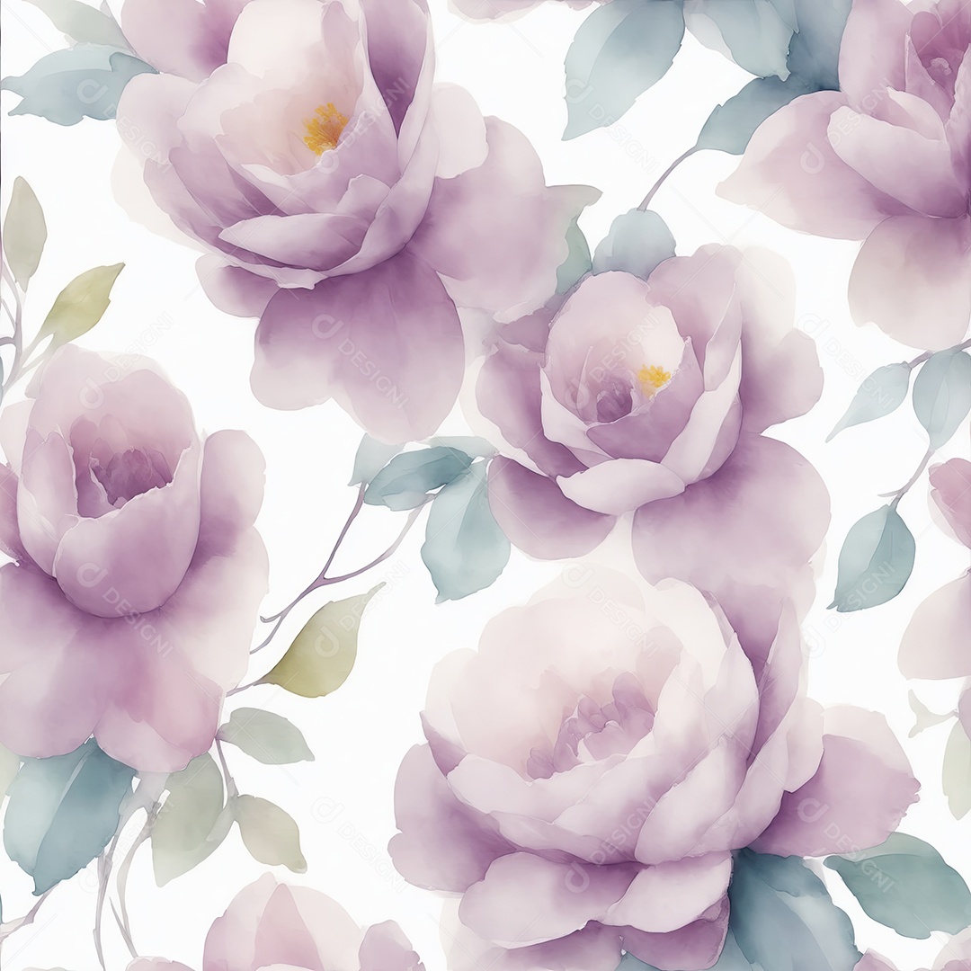 Padrão suave de flores 3D em estilo aquarela