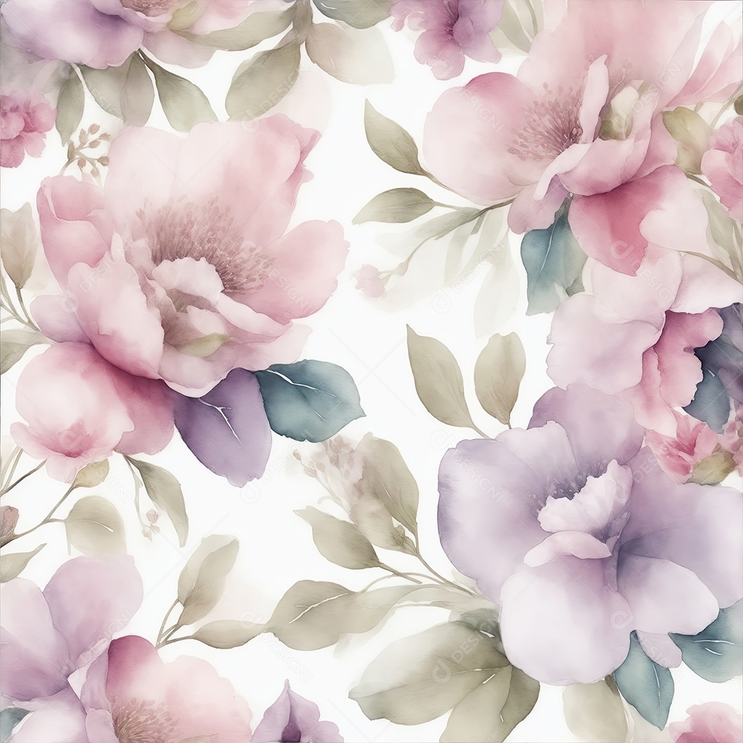 Padrão suave de flores 3D em estilo aquarela