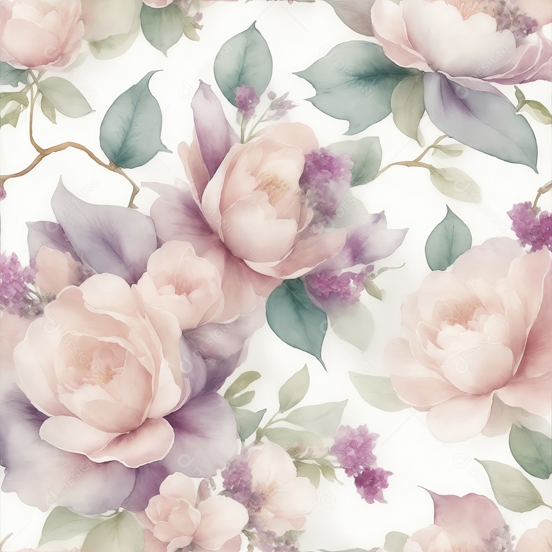 Padrão suave de flores 3D em estilo aquarela