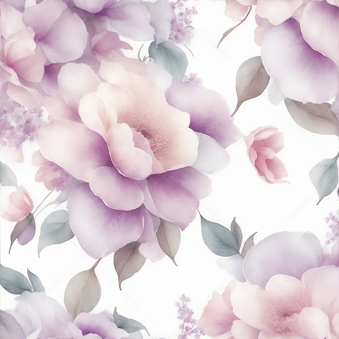 Padrão suave de flores 3D em estilo aquarela