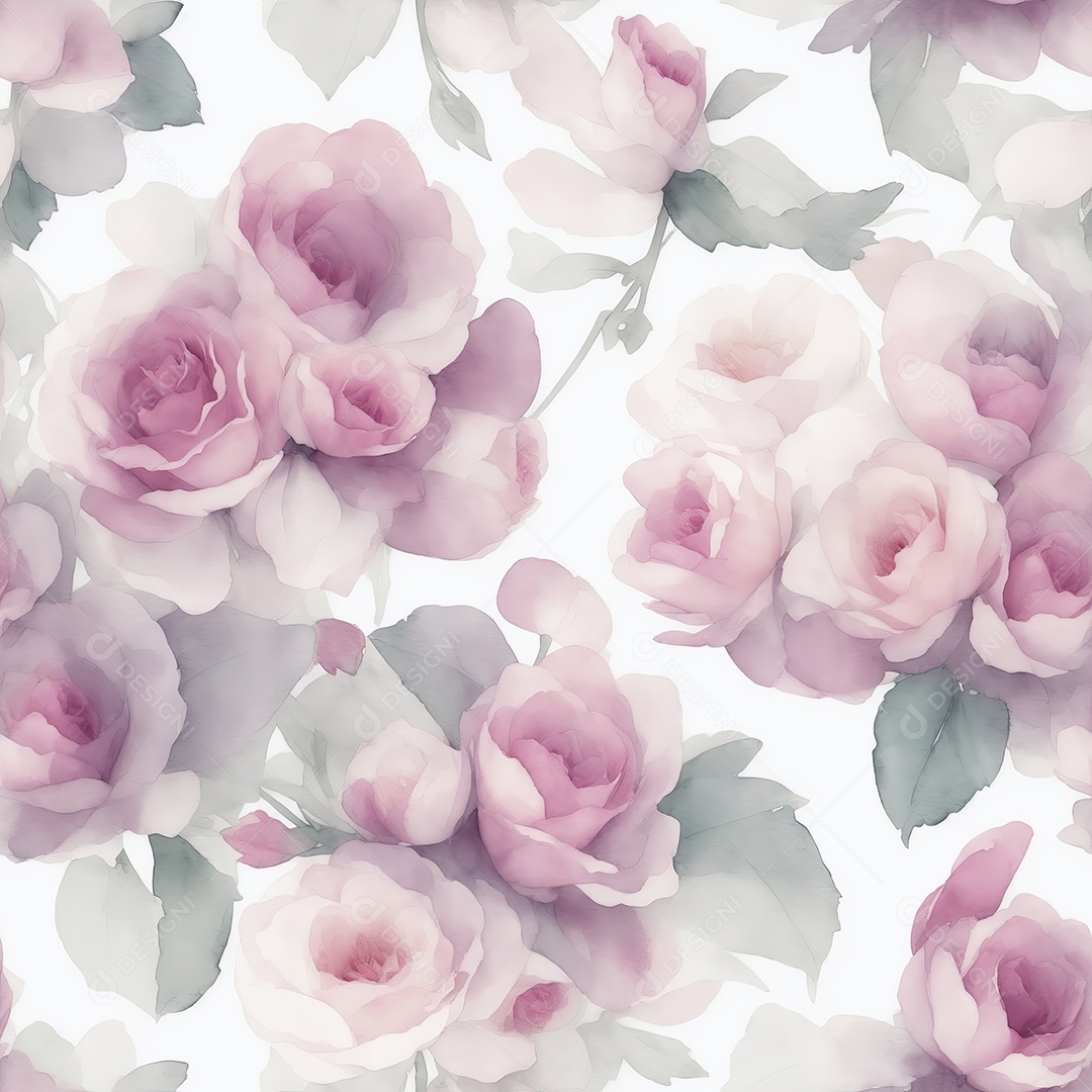 Padrão suave de flores 3D em estilo aquarela