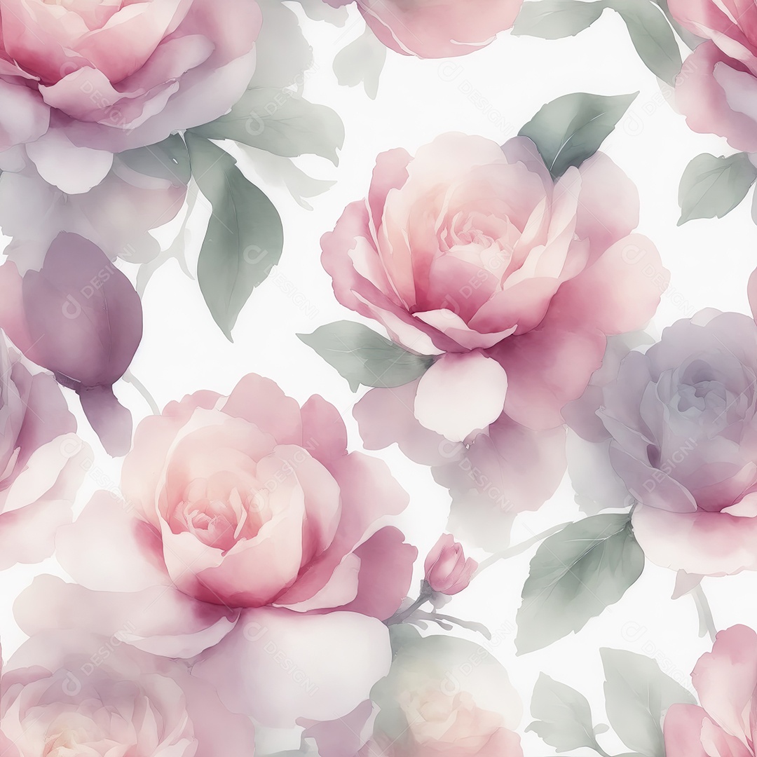 Padrão suave de flores 3D em estilo aquarela