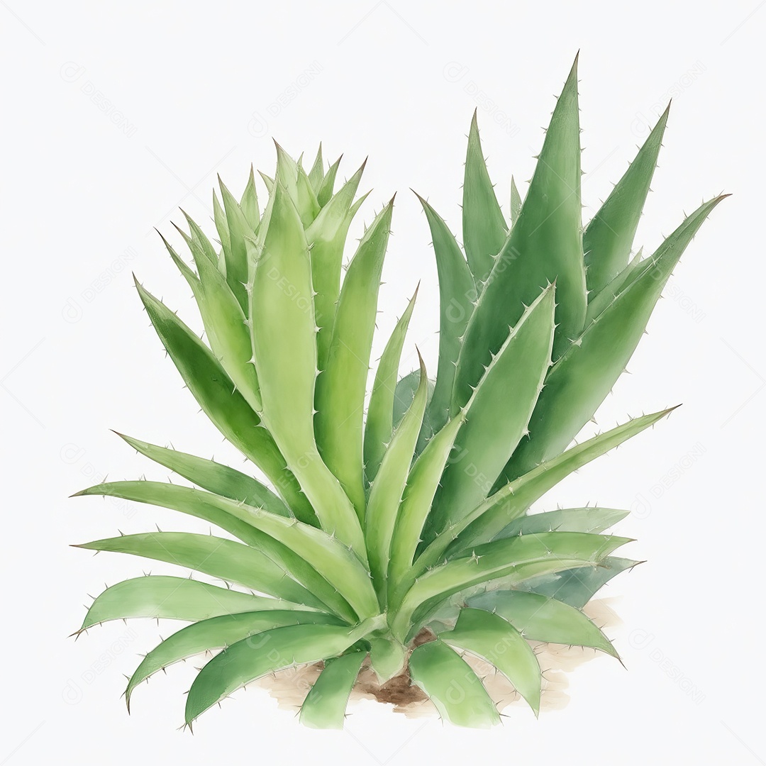 Plantas de Aloe Vera no vaso aquarela sobre fundo branco