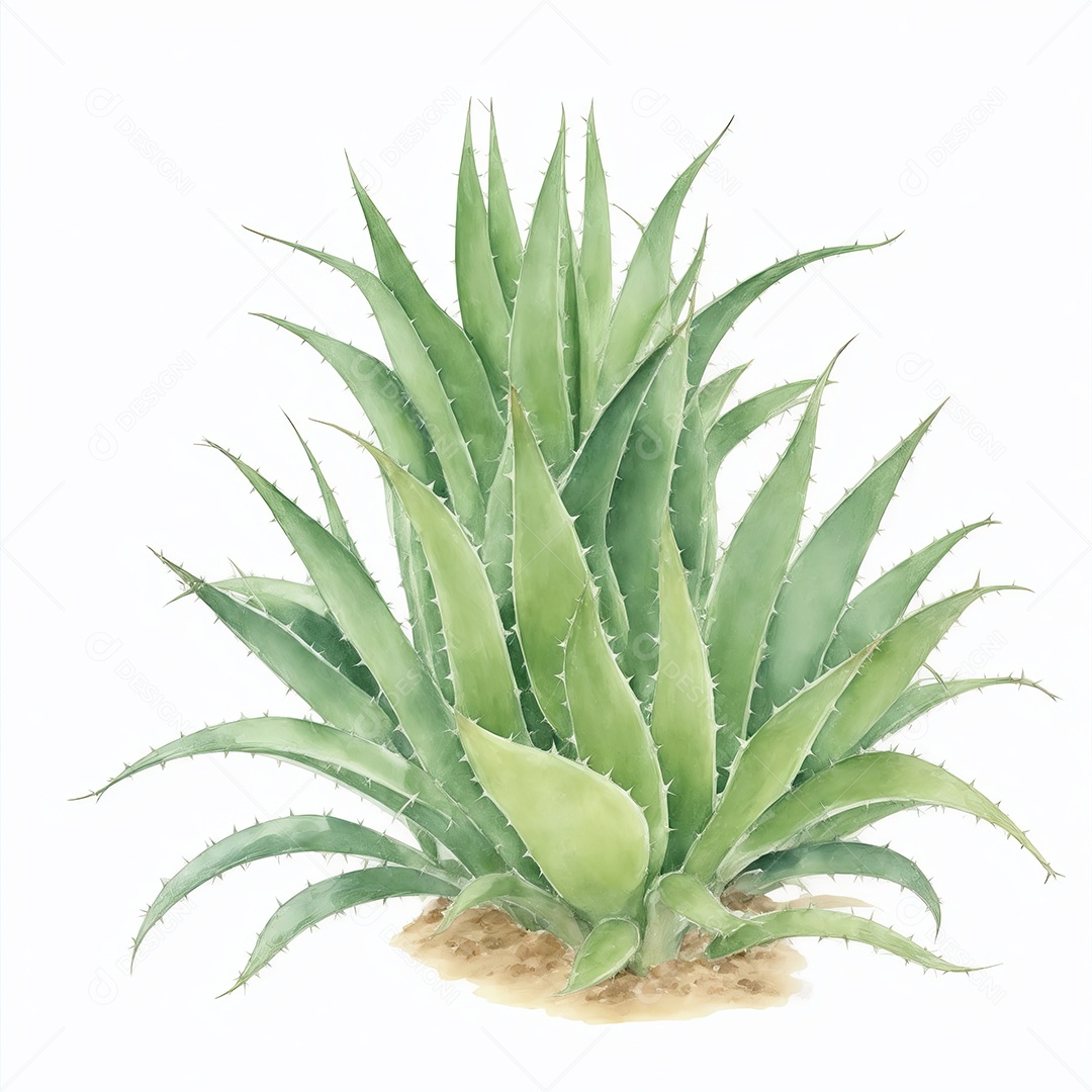 Plantas de Aloe Vera no vaso aquarela sobre fundo branco