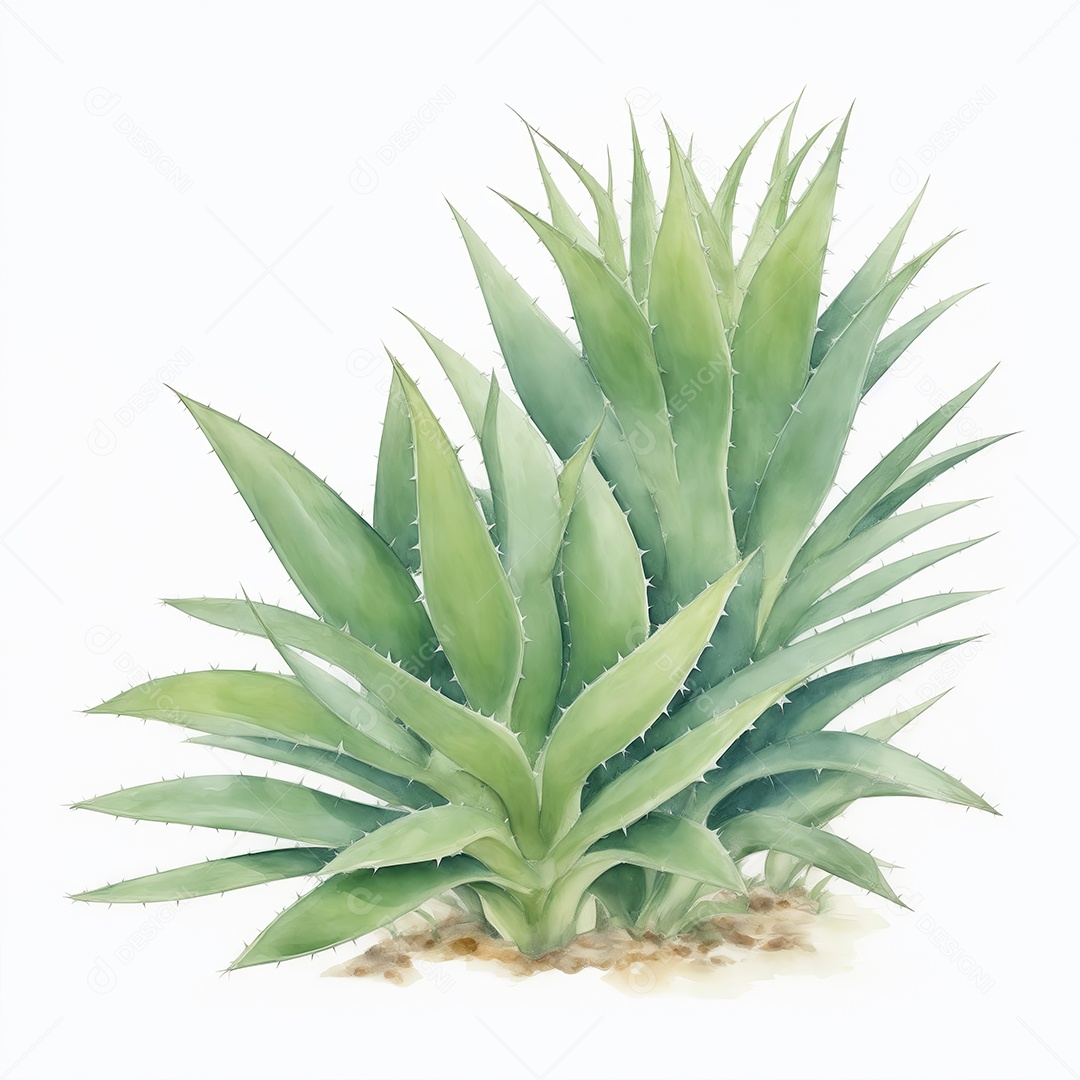 Plantas de Aloe Vera no vaso aquarela sobre fundo branco