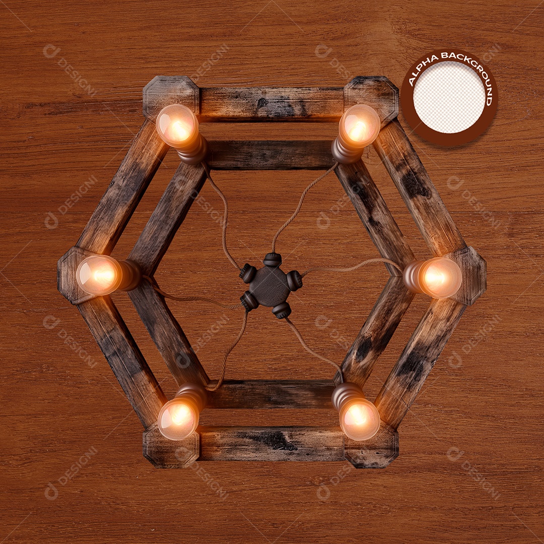 Placa de Madeira com Lâmpadas Elemento 3D para Composição PSD