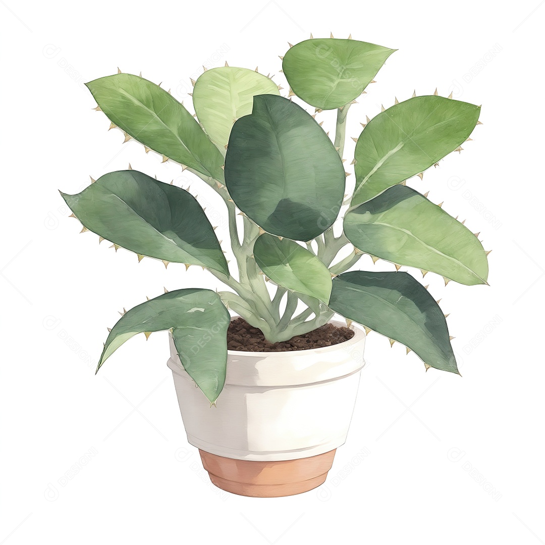 Planta zamioculcas zamiifolia no vaso aquarela sobre fundo branco