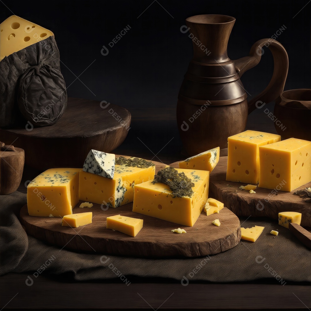 Deliciosos pedaços de queijo na mesa de madeira