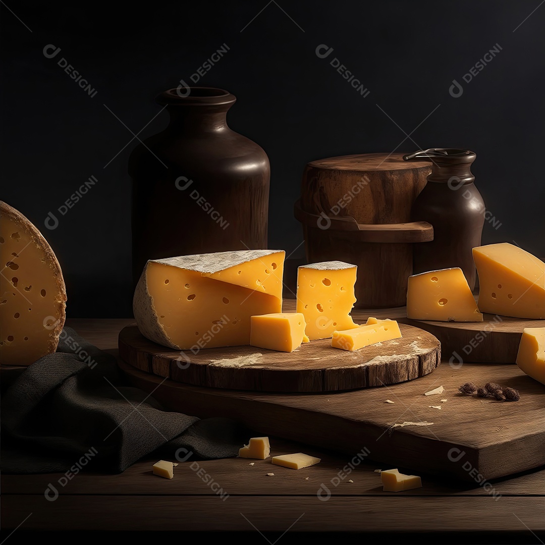 Deliciosos pedaços de queijo na mesa de madeira