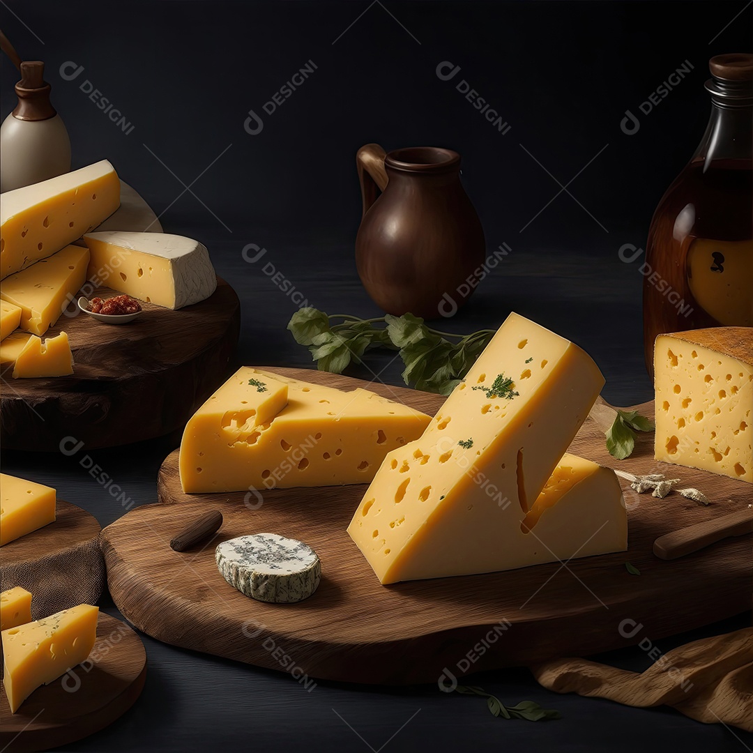 Deliciosos pedaços de queijo na mesa de madeira