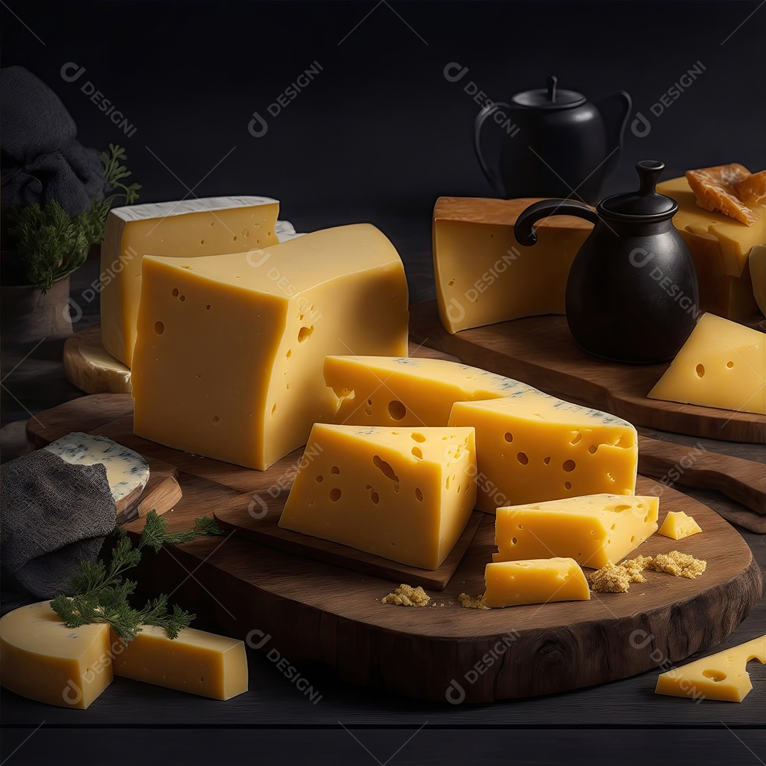 Deliciosos pedaços de queijo na mesa de madeira