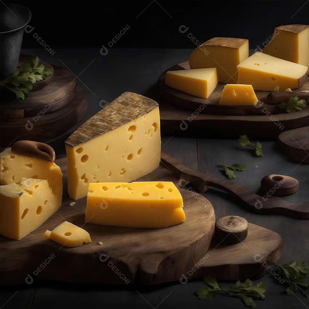 Deliciosos pedaços de queijo na mesa de madeira