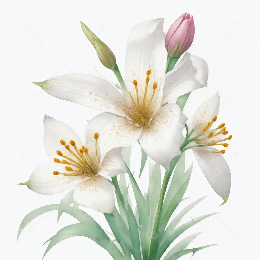 Ilustração de flores de lírio em estilo aquarela sobre fundo branco