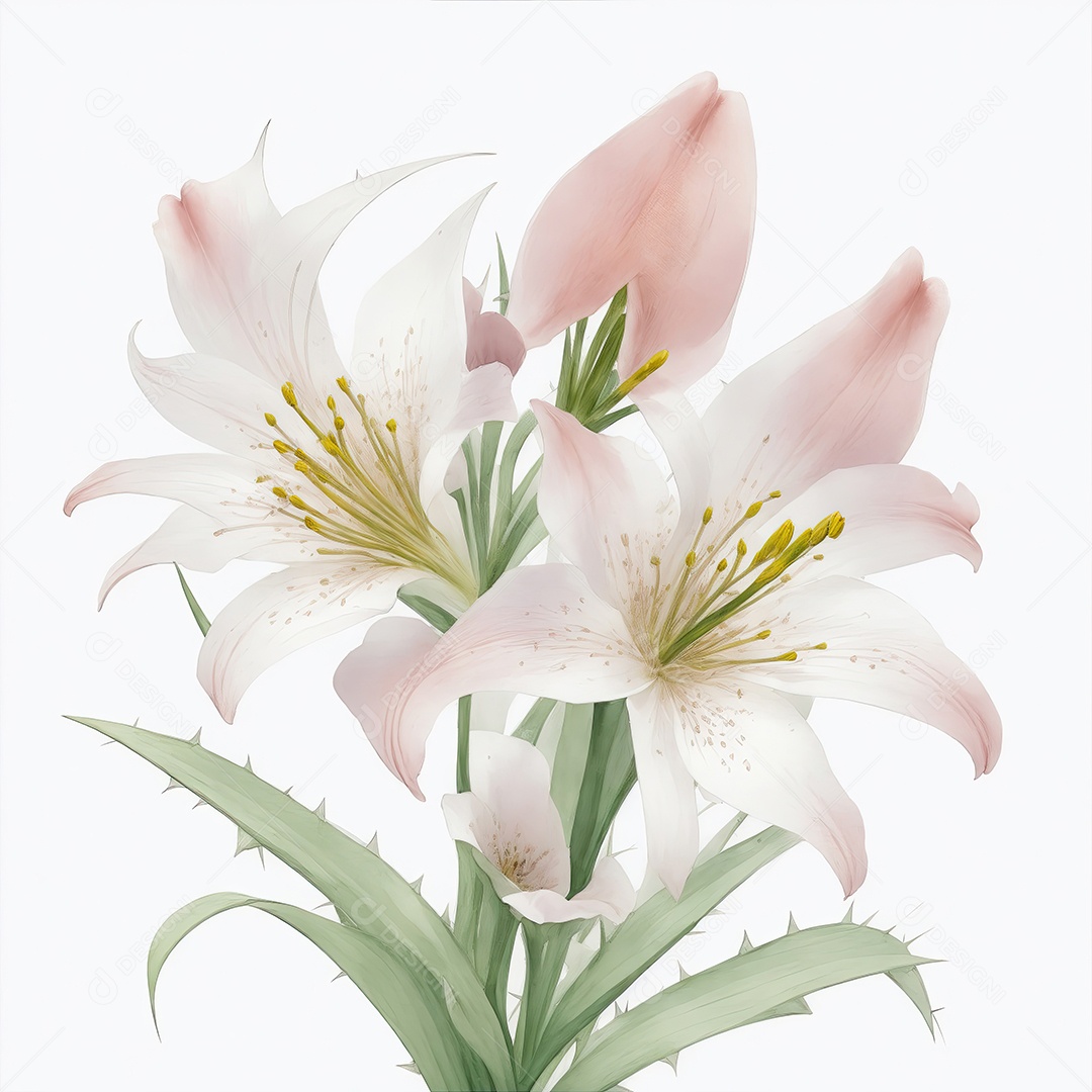 Ilustração de flores de lírio em estilo aquarela sobre fundo branco