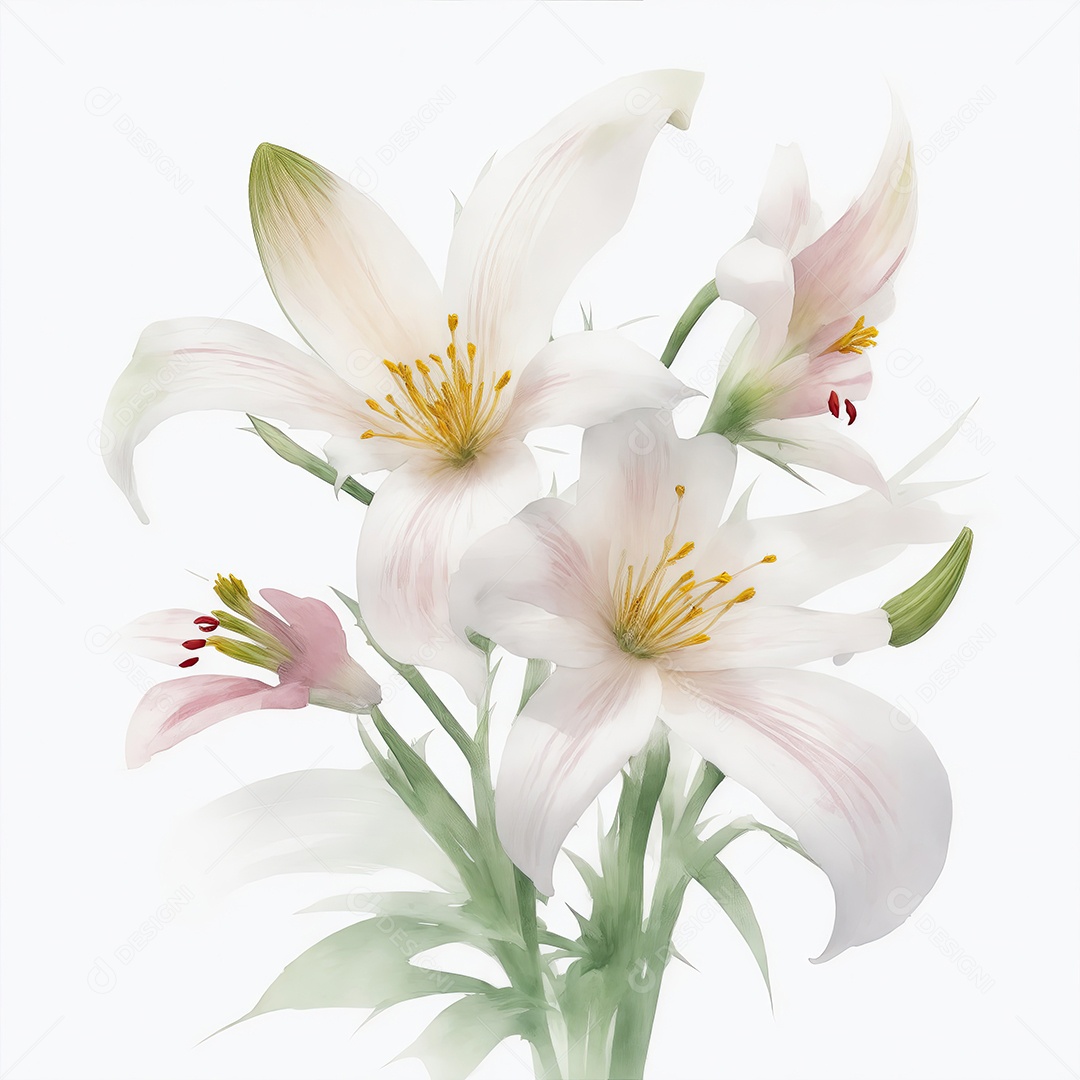 Ilustração de flores de lírio em estilo aquarela sobre fundo branco