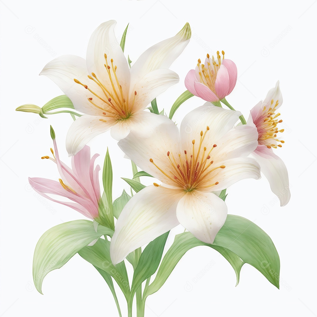 Ilustração de flores de lírio em estilo aquarela sobre fundo branco