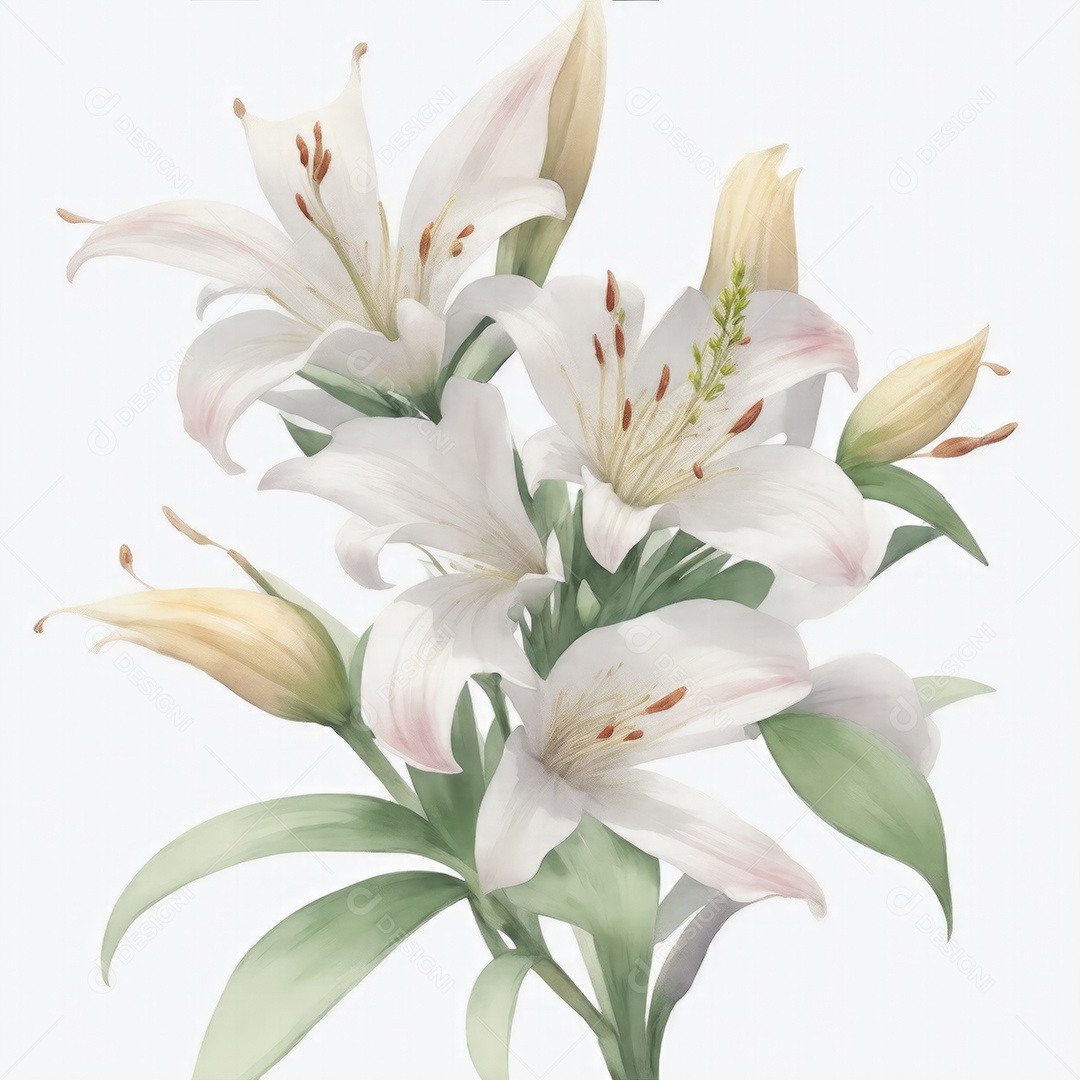 Ilustração de flores de lírio em estilo aquarela sobre fundo branco