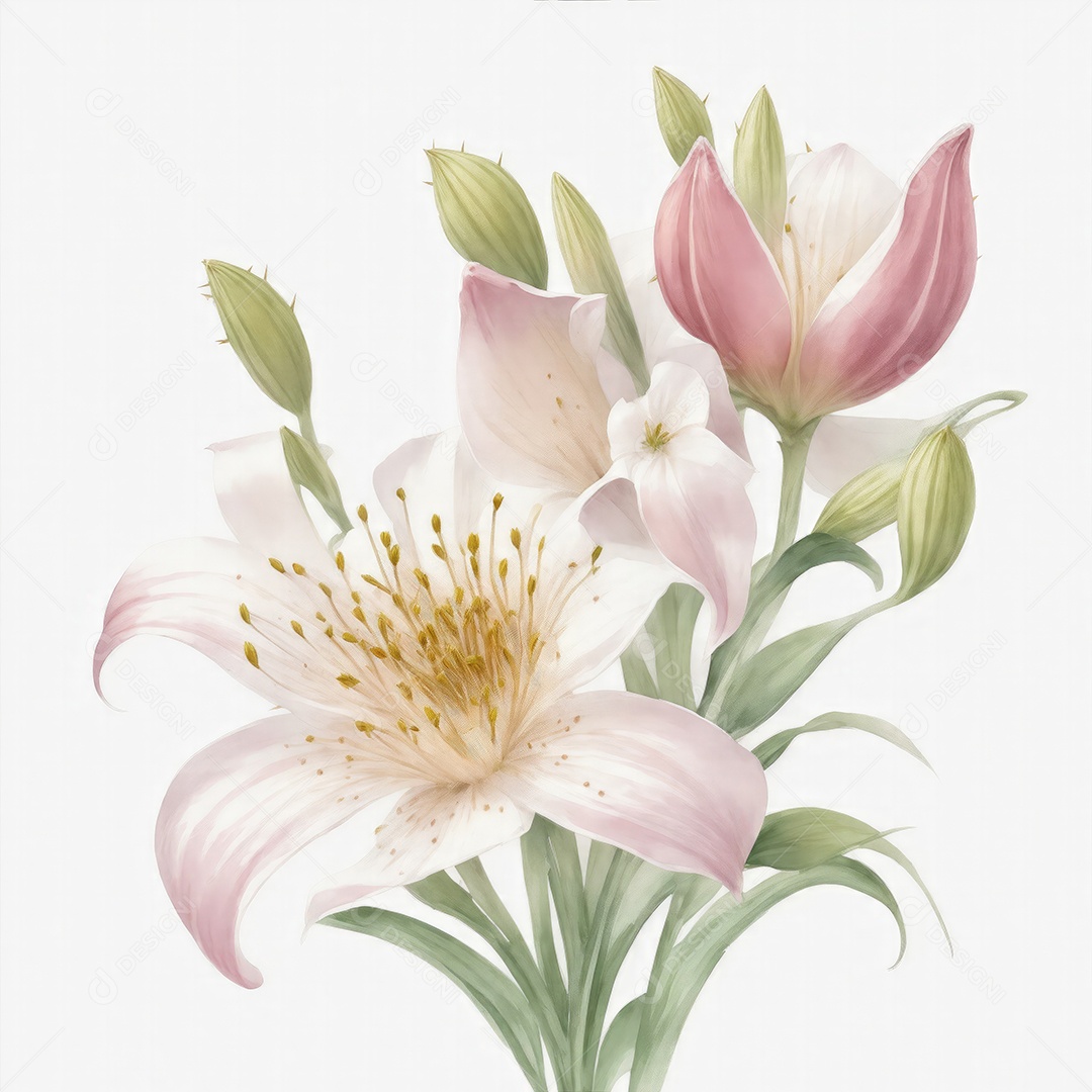 Ilustração de flores de lírio em estilo aquarela sobre fundo branco