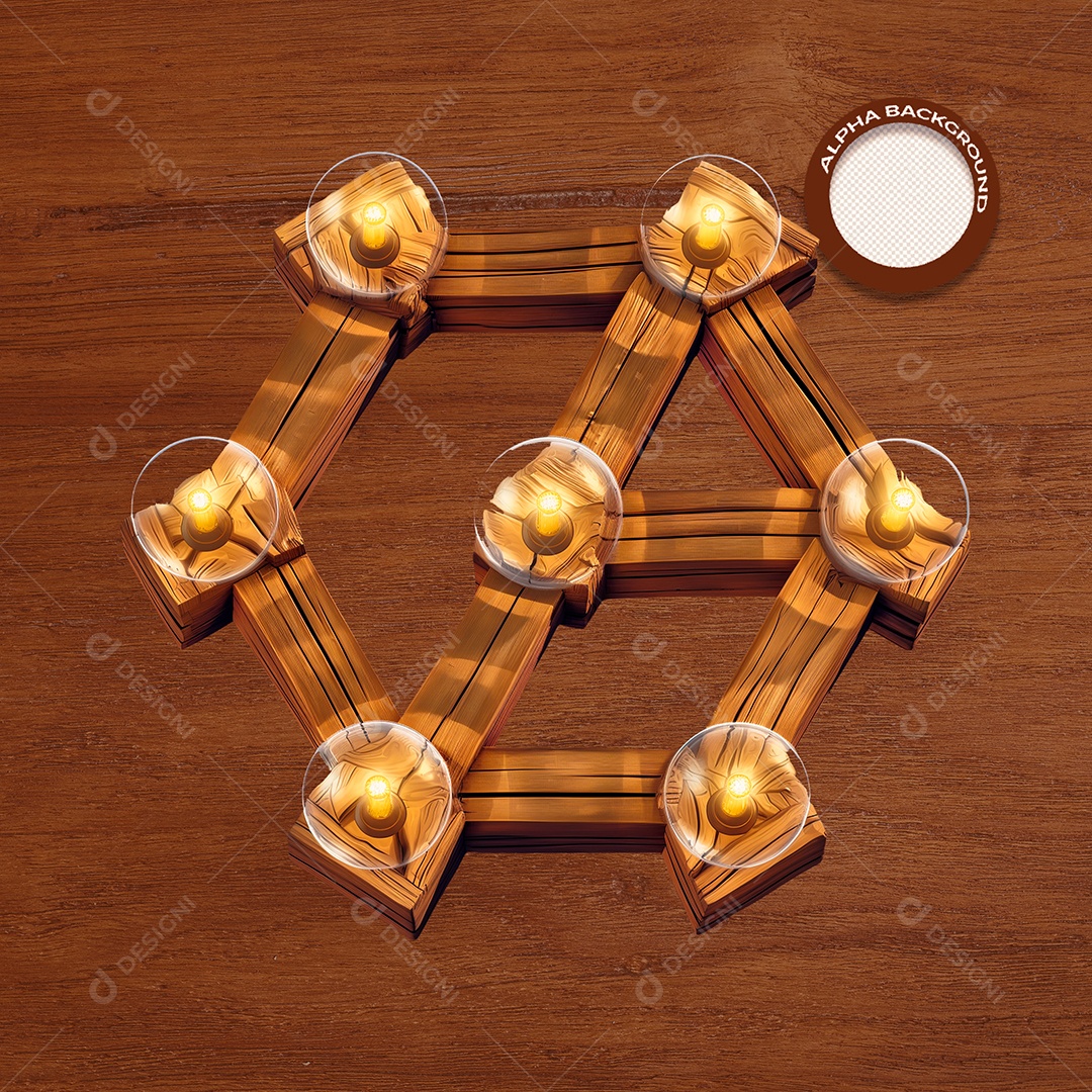 Placa de Madeira com Lâmpadas Elemento 3D para Composição PSD