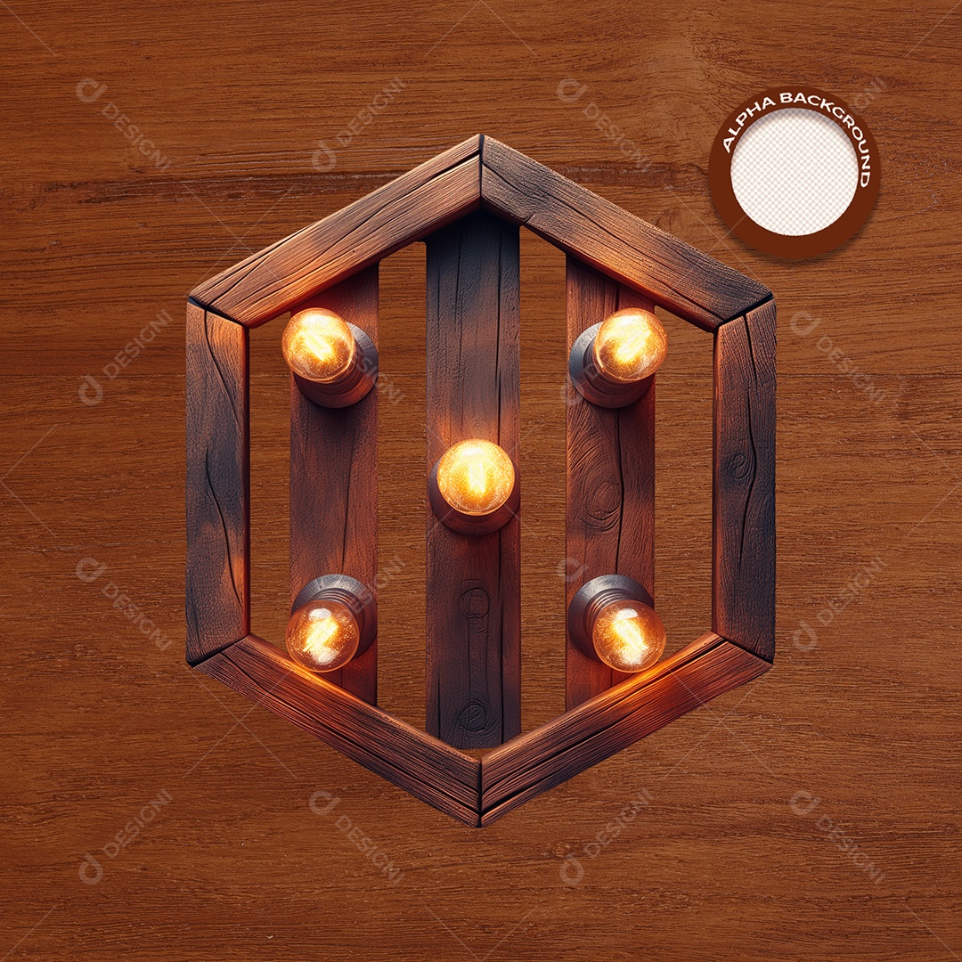 Placa de Madeira com Lâmpadas Elemento 3D para Composição PSD