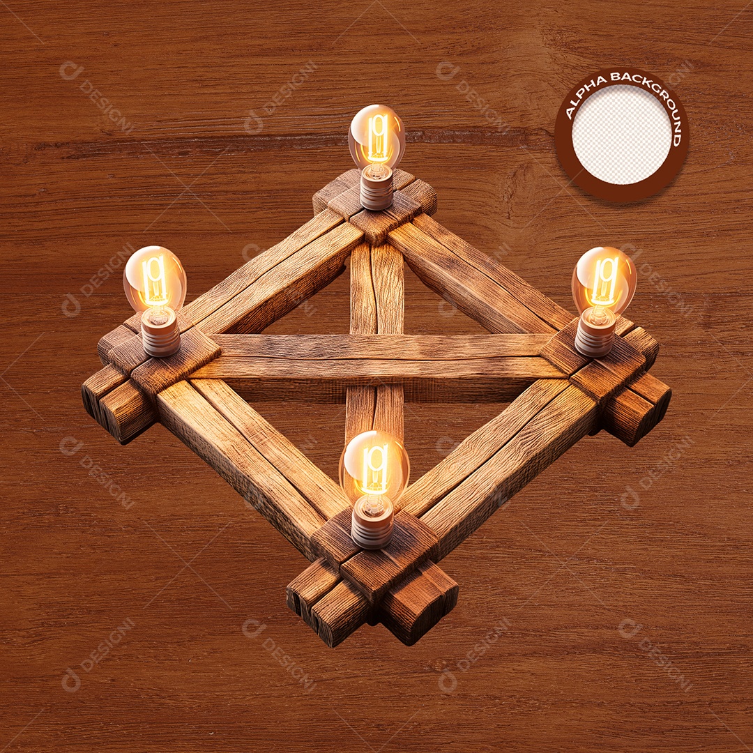 Placa de Madeira com Lâmpadas Elemento 3D para Composição PSD